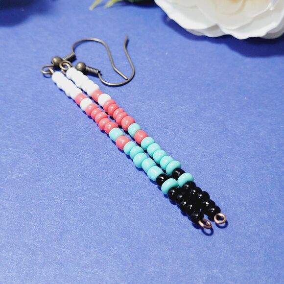seed bead earrings 683#mfs Seed beaded minimalist stick earrings sweater stripes - Picture 3 of 5